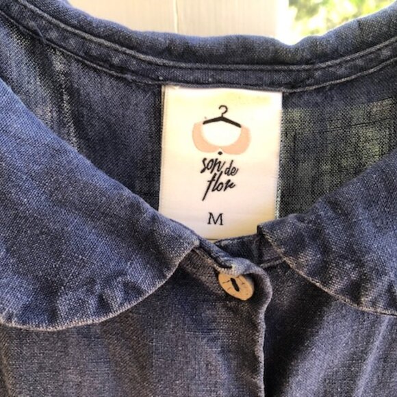 Sondeflor Vintage Style Linen Dress Navy Blue Size Medium - Picture 3 of 3